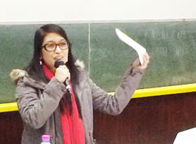 Mary Lou Malig speaking at the Climate Convergence at the 2015 World Social Forum.